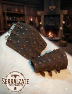 Braceletes Vikings de Couro Genuíno Losangos, Marrons