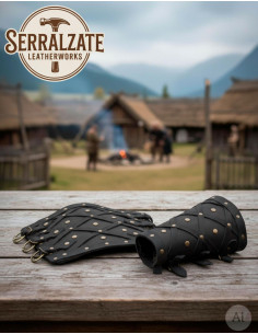 Braceletes Vikingos de Couro Genuíno Losangos, Pretos 2