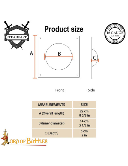Umbo quadrado em aço escurecido para...