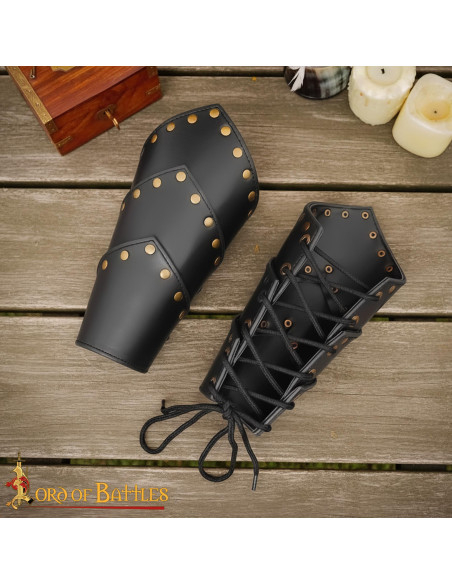 Braçadeiras medievais em couro preto,...