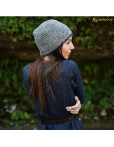 Gorro medieval nórdico em lã modelo Naalbinding, cinza-azul 2