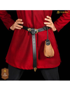 Bolsa de limosna de camurça com cordão, cor bege