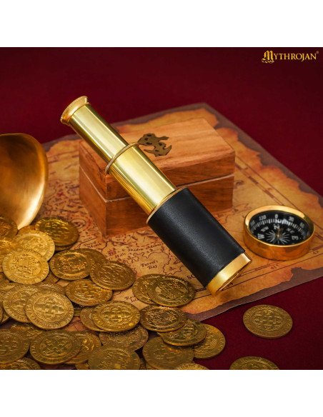 Catalejo pirata em latão com caixa de...