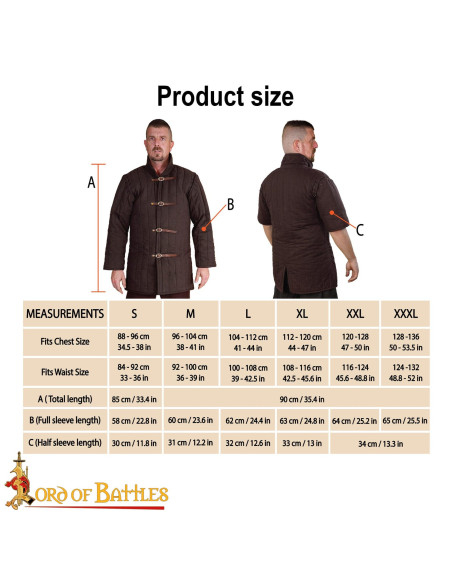 Gambesão medieval marrom de três...