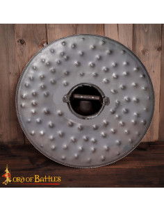 Escudo medieval redondo rústico bárbaro, em aço 2