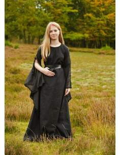 Vestido medieval Ingrid com cordões nas costas, cor preta