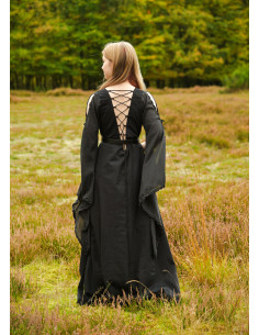 Vestido medieval Ingrid com cordões nas costas, cor preta 2
