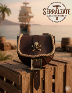 Bolsa de pirata com caveira para cinto, marrom
