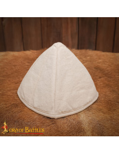 Gorro medieval acolchoado em algodão branco natural