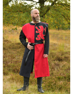 Tabardo medieval cavaleiro design Leão, vermelho-preto