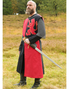 Tabardo medieval cavaleiro design Leão, vermelho-preto 2