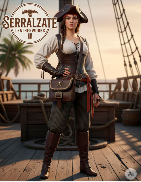 Bolsa pirata de couro com caveira e...