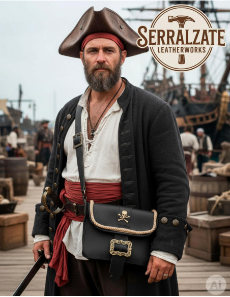 Bolsa de pirata em couro com caveira...