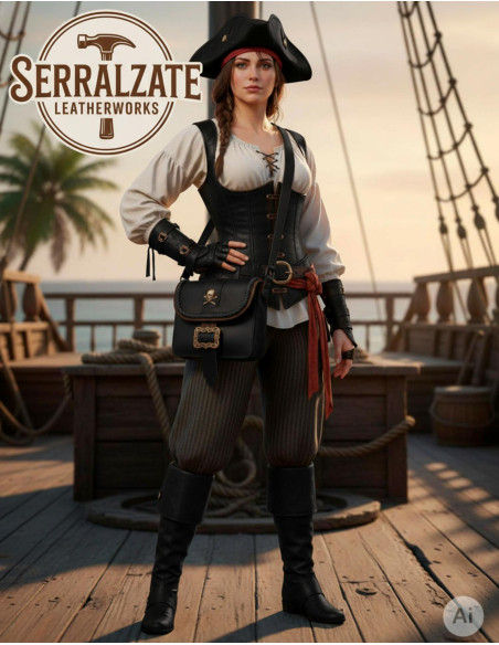 Bolsa de pirata em couro com caveira...