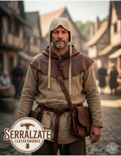 Capeline medieval em couro modelo Lope, cor Bege Claro