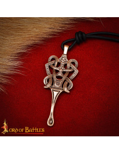 Colar Celta de Bronze Maciço, Nó e Cordão de Couro