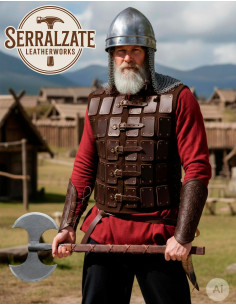 Brigantina de couro de guerreiro viking, marrom 2