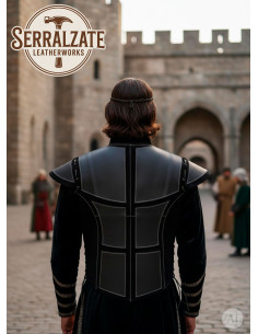 Jubão medieval artesanal de couro autêntico, preto 2