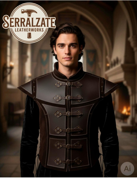 Jubão medieval artesanal de couro...