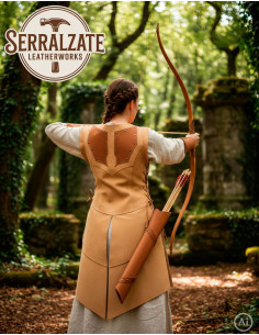 Traje de arqueira medieval premium em couro marrom claro 2