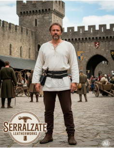 Cinto medieval duplo removível em couro, preto