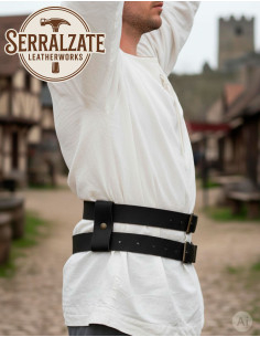 Cinto medieval duplo removível em couro, preto 2