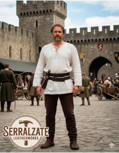 Cinturão medieval duplo desmontável em couro, marrom escuro