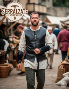 Braçadeiras medievais de guardabosques em couro, pretas 2