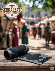 Braçadeiras medievais de guardabosques em couro, pretas