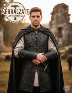 Braceletes O Cavaleiro da Folha em Couro Repuxado Preto 2