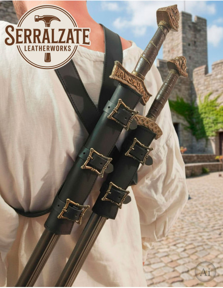 Dobre suporte de espadas com cinto...