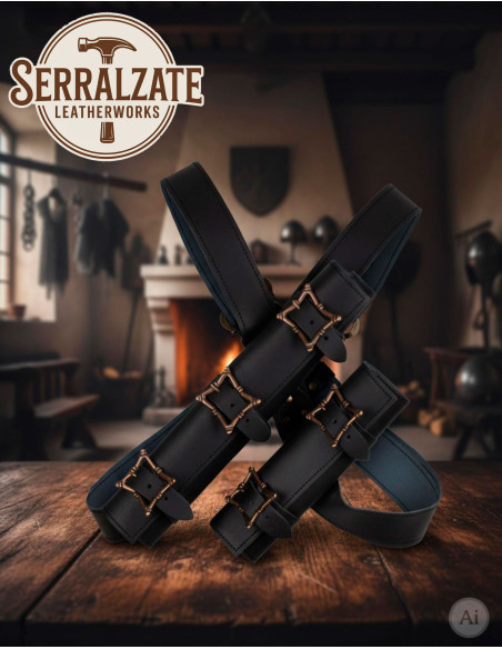 Dobre suporte de espadas com cinto...