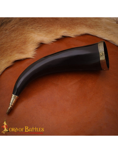 Corneta Vikinga Gravada de Boi com...