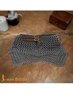 Gorgueira de malha medieval de aço com couro, anéis de 9 mm. 2