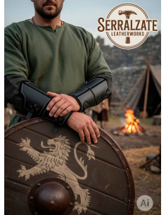 Braceletes de couro genuíno negro de guerreiro medieval 2