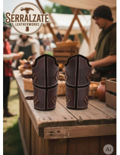 Braceletes de couro marrom genuíno guerreiro medieval