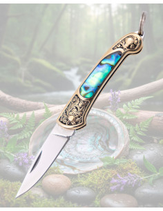 Faca miniatura com design de abalone lâmina de aço 420...