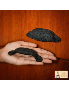 Puxador rústico de ferro fundido com folhas para gabinete 2