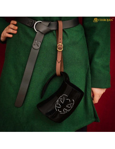 Chifre Viking artesanal com gravação geométrica e alça de...