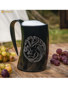Caneca de Chifre Viking Dragon com Alça de Couro, 800 ml
