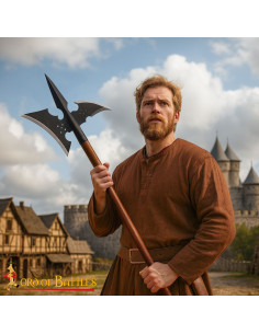 Halberd medieval forjada, madeira maciça