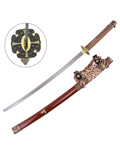 Katana decorativa Tradicional Japonesa cordão vermelho latão