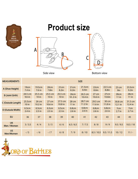 Botins medievais em couro marrom...