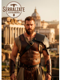 Ombreira de Gladiador Retiarius Ajustável de Couro Preto 2