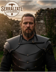 Ombreiras de guerreiro viking em couro preto 2