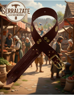 Cinturão largo medieval de couro marrom escuro, fivela...