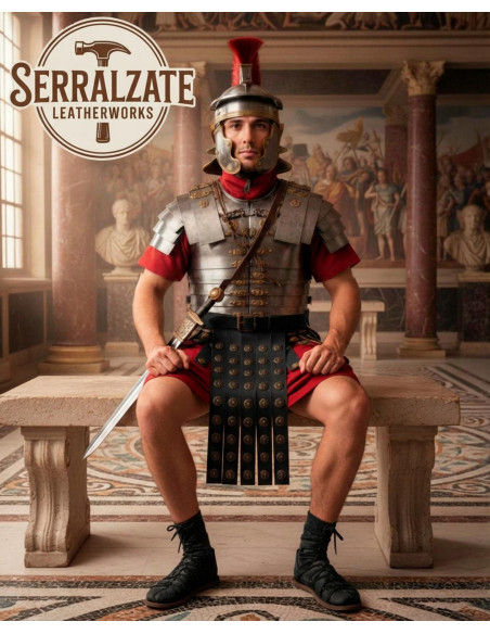 Cinto militar romano em couro preto,...