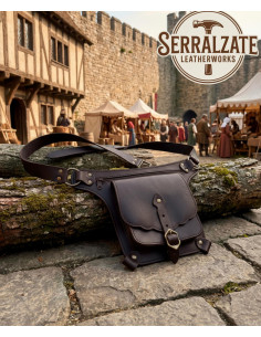 Bolsa medieval de couro de alta qualidade marrom com cinto