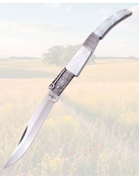 Faca de Catraca Seda Pérola Aço 440...