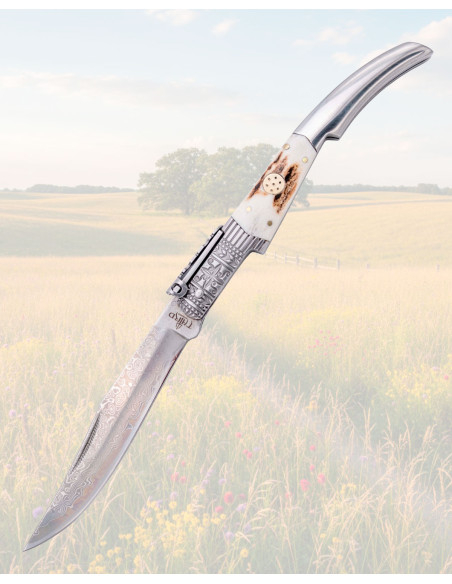 Faca de Carraca Damasco e Chifre de...